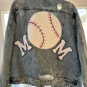 Super cute Baseball mom distressed Jean jacket
